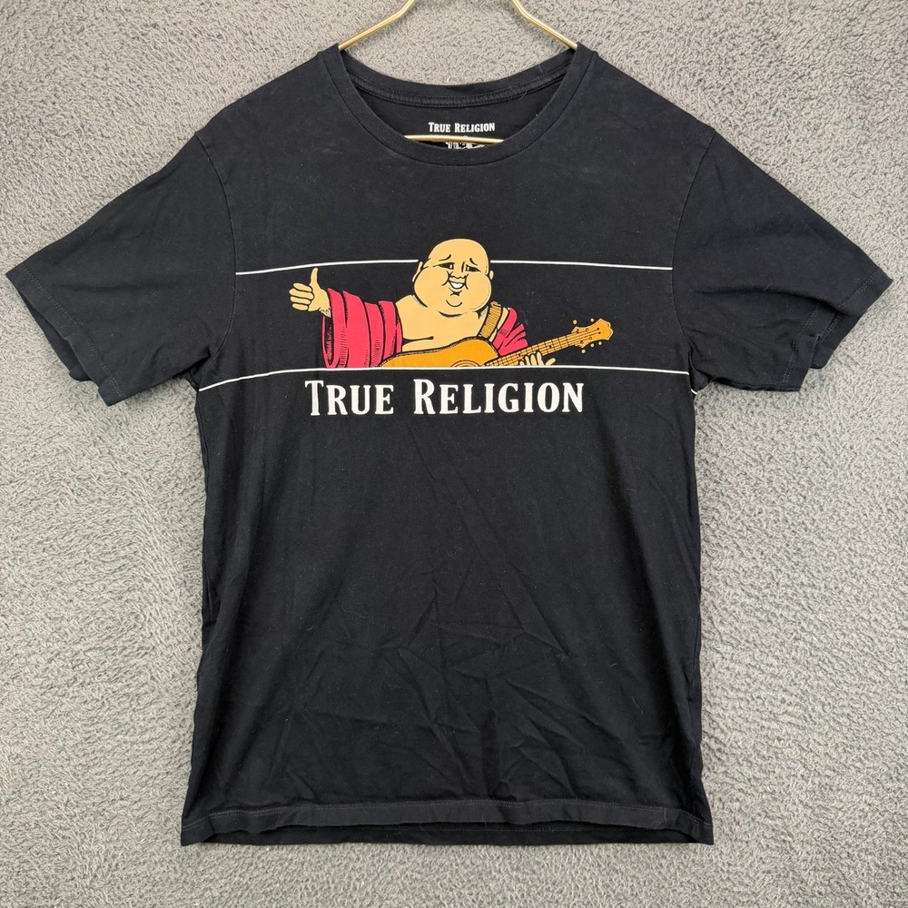 True Religion Mens World Tour Buddha Guitar Graphic T-Shirt Black Small S
